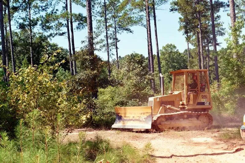 Land clearing with a bulldozer on a wooded lot